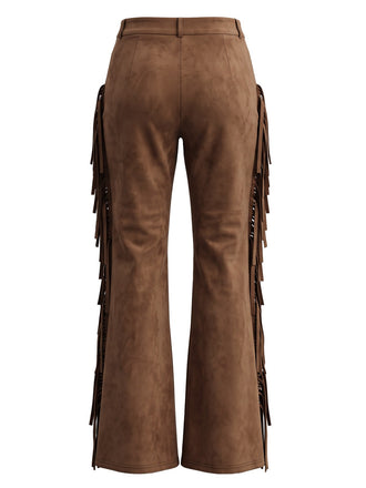Pantalon évasé daim marron franges western années 1970