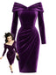 [Prévente] Robe moulante violette velours épaules dénudées années 1960