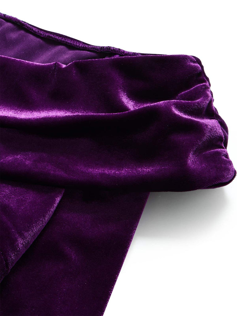 [Prévente] Robe moulante violette en velours à épaules dénudées Années 1960 - 6