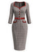 [Prévente] Robe crayon noire et blanche à pied-de-poule, bordures contrastées et ceinture Années 1960 - 2