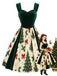 [Prévente] Robe verte en velours à imprimé sapins de Noël Années 1950 - 1