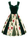 [Prévente] Robe verte en velours à imprimé sapins de Noël Années 1950 - 2