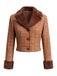 [Prévente] Veste courte marron à carreaux, col cranté et fausse fourrure Années 1940 - 2