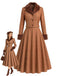 [Prévente] 2PCS Ensemble veste courte marron à carreaux, col cranté et fausse fourrure avec jupe Années 1940 - 1