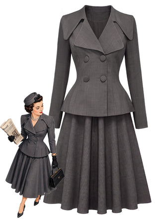 [Prévente] Ensemble 2 pièces gris foncé : top blazer et jupe années 1940