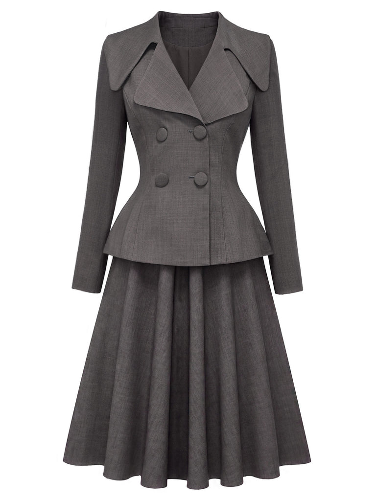 [Prévente] Ensemble 2 pièces gris foncé : top blazer et jupe années 1940