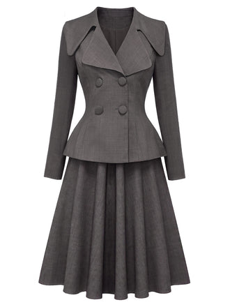 [Prévente] Ensemble 2 pièces gris foncé : top blazer et jupe années 1940