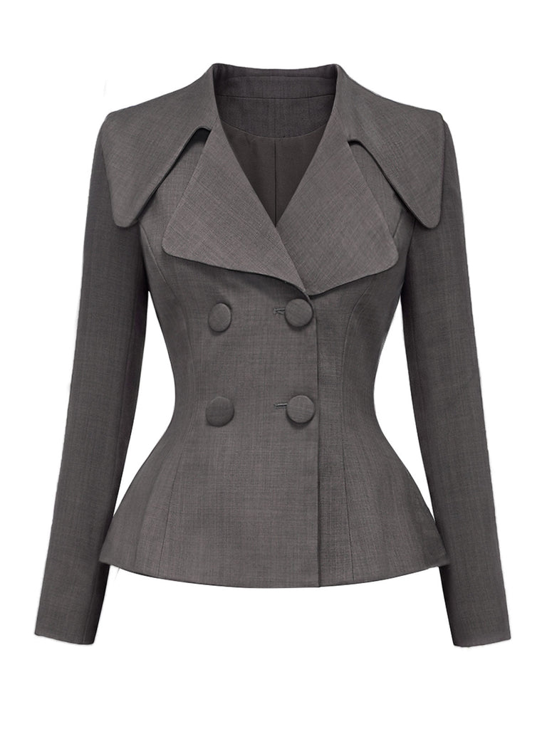 [Prévente] Top blazer gris foncé uni à col V et manches longues années 1940