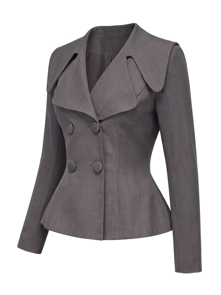 [Prévente] Top blazer gris foncé uni à col V et manches longues années 1940