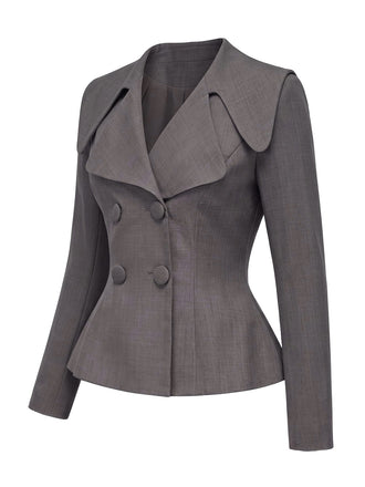 [Prévente] Top blazer gris foncé uni à col V et manches longues années 1940