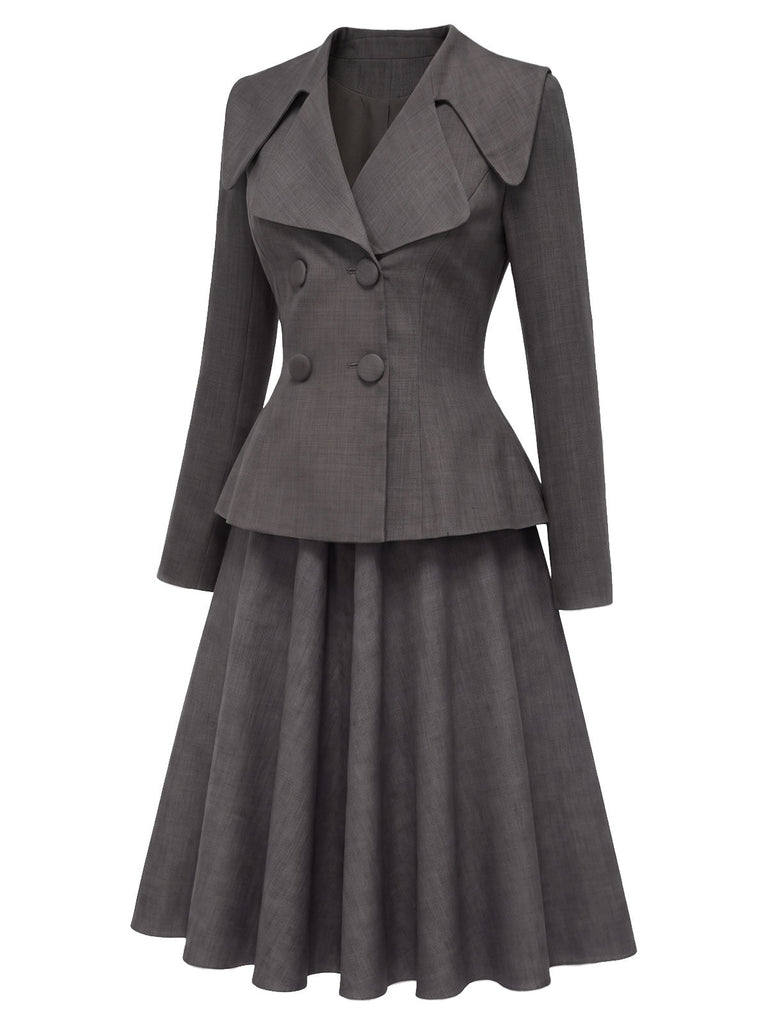 [Prévente] Ensemble 2 pièces gris foncé : top blazer et jupe années 1940