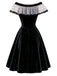 [Prévente] Robe noire en velours à pois en tulle et épaules dénudées années 1950 - 3