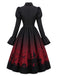 [Prévente] Robe gothique noire d’Halloween à chauves-souris, laçage et volants années 1950