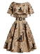 [Prévente] Robe kaki à imprimé journal et chat et ceinture années 1950