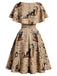 [Prévente] Robe kaki à imprimé journal et chat et ceinture années 1950