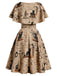 [Prévente] Robe kaki à imprimé journal et chat et ceinture années 1950