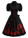 [Prévente] Robe noire évasée à imprimé lune et chauves-souris avec découpe cœur années 1950