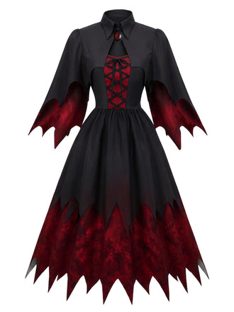 [Prévente] Robe vampire noire et rouge à ailes de chauve-souris et laçage années 1950