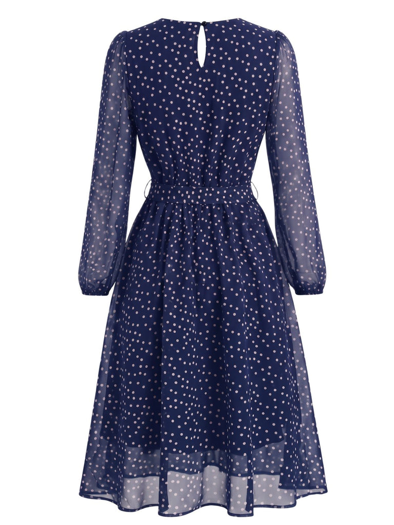 Robe en mousseline à pois, col rond et ceinture années 1940 - 6