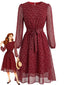 Robe mousseline pois col rond et ceinture années 1940