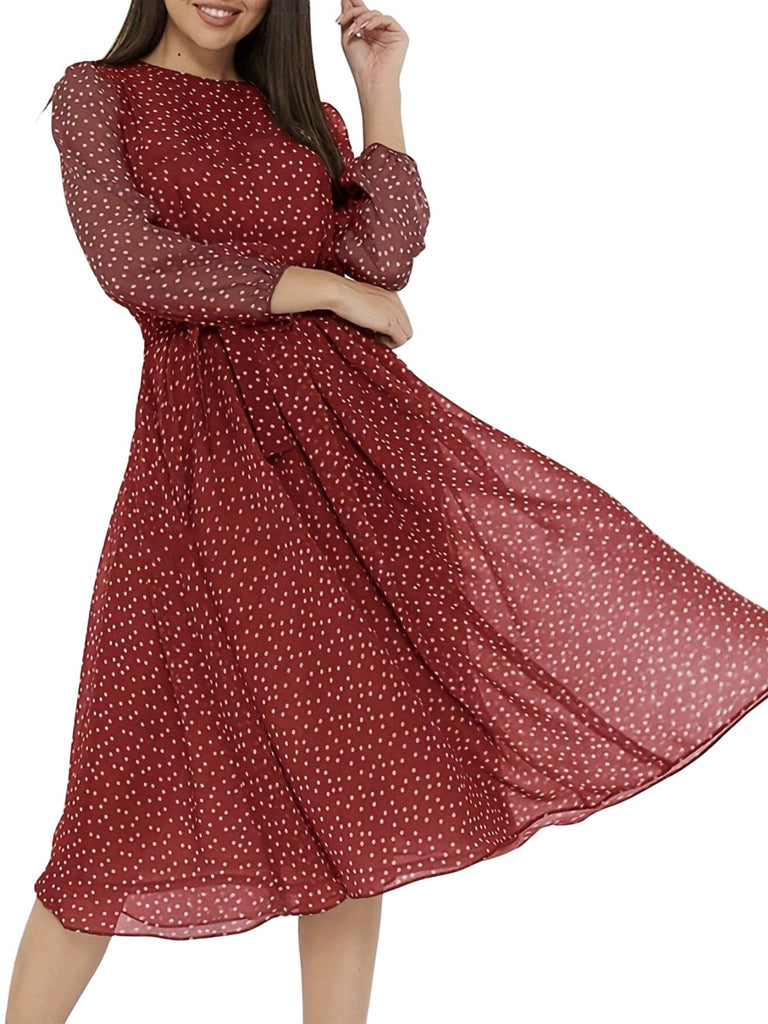 Robe en mousseline à pois, col rond et ceinture années 1940 - 4
