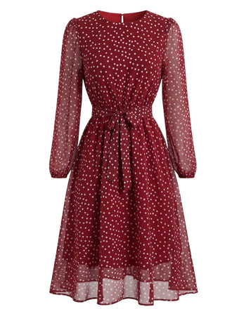 Robe en mousseline à pois, col rond et ceinture années 1940 - 2