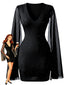 Robe fourreau noire mousseline perlée encolure ronde et cape intégrée années 60