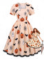 Robe beige pour Halloween encolure carrée et ourlet dentelle années 1950