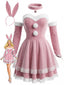Ensemble de robe cosplay lapin sans bretelles velours fourrure rose années 1950