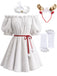 Robe courte blanche en fausse fourrure à épaules dénudées avec serre-tête à bois de renne Années 1960 - 1