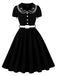 Robe évasée en dentelle fleurie brodée à col Claudine superposé années 1950 - 1