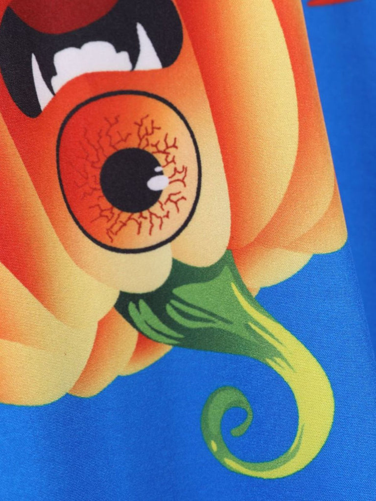 Robe évasée d’Halloween à citrouilles, col pétale et manches longues années 1950