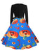 Robe évasée d’Halloween à citrouilles, col pétale et manches longues années 1950