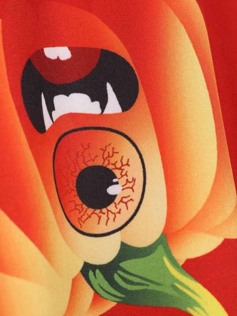 Robe évasée d’Halloween à citrouilles, col pétale et manches longues années 1950