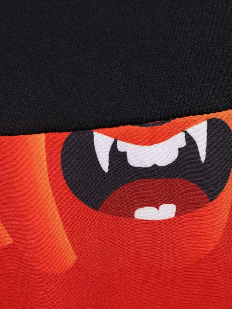 Robe évasée d’Halloween à citrouilles, col pétale et manches longues années 1950