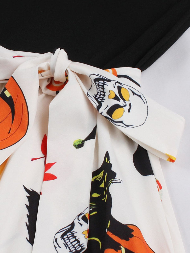 Robe contrastée d’Halloween en dentelle, sans manches et ceinturée années 1950