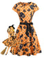 Robe évasée d’Halloween à citrouilles avec ceinture années 1950