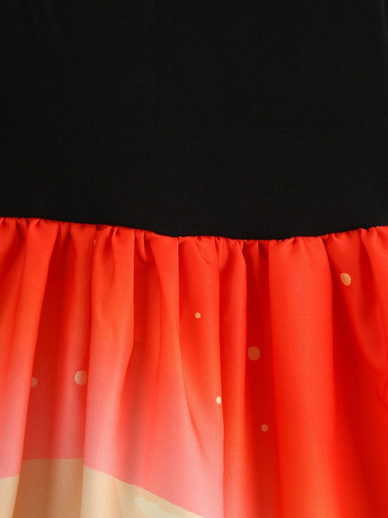 Robe évasée Halloween à citrouilles, chauves-souris et nœud à l’encolure années 1950 - 7