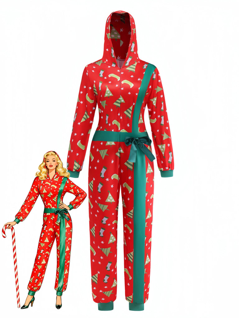 Combinaison de Noël à manches longues et imprimé cheminée Années 1950 - 1