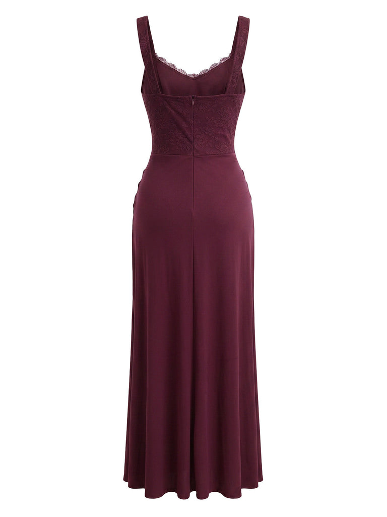 Robe longue en dentelle à bretelles larges et fronces années 1930 - 4