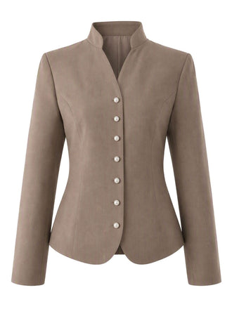Veste kaki unie à faux col V et boutons Années 1950 - 1