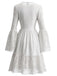 Robe midi blanche à laçage bohème et manches évasées années 1980