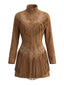 Robe en daim col montant broderies et franges western années 1970