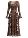 Robe longue léopard à col carré et volants années 1980