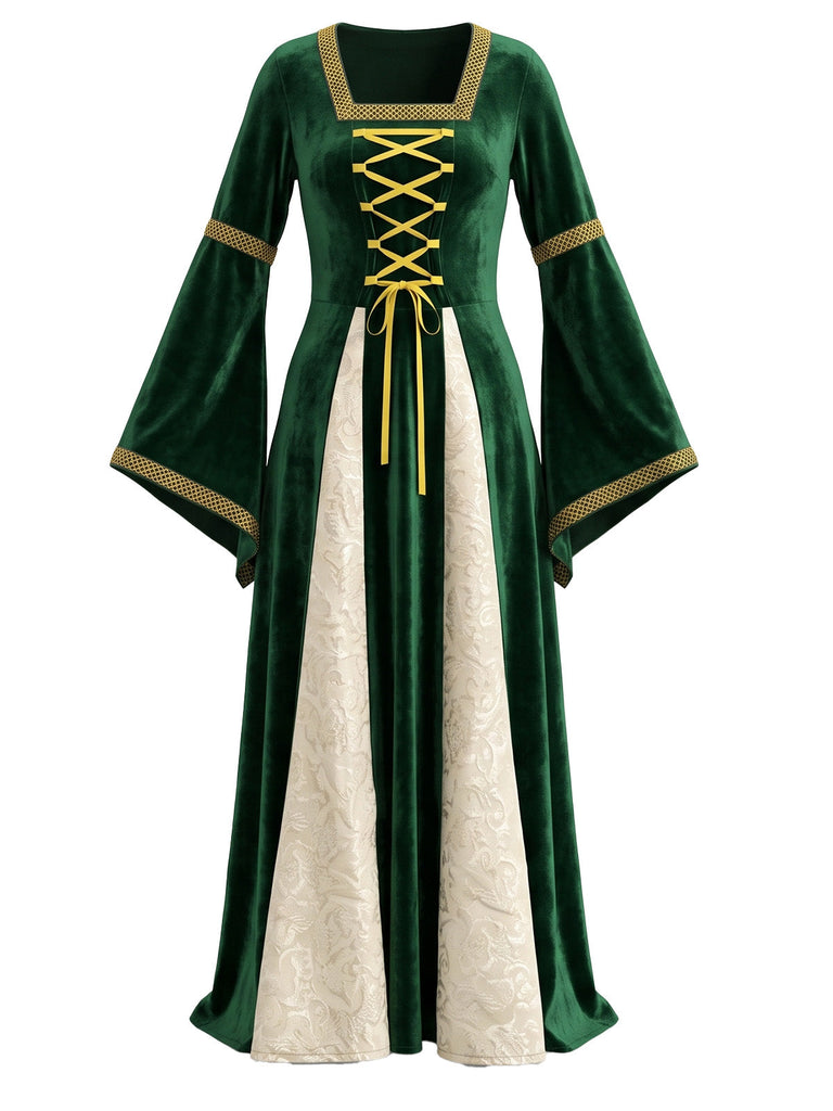 Robe longue médiévale en velours à laçage années 1970