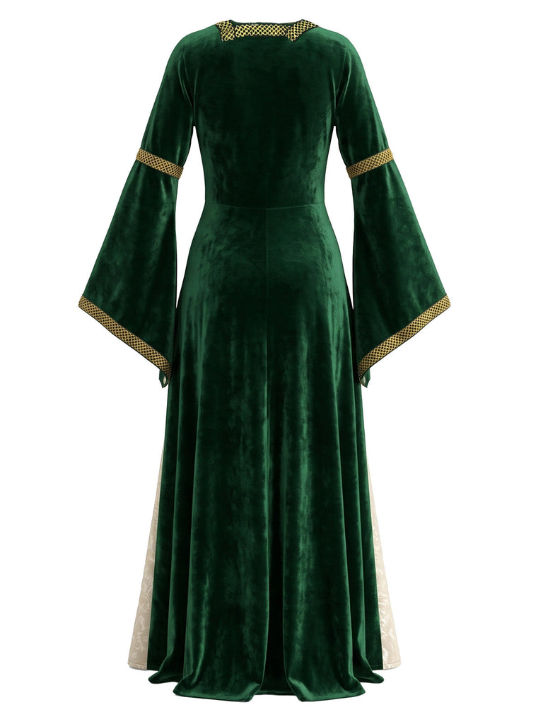 Robe longue médiévale en velours à laçage années 1970