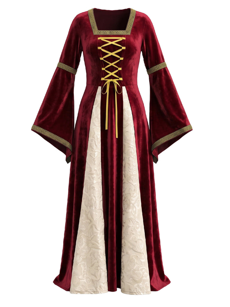 Robe longue médiévale en velours à laçage années 1970
