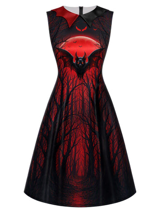 [Prévente] Robe gothique d’Halloween à imprimé vampire et chauves-souris années 1950