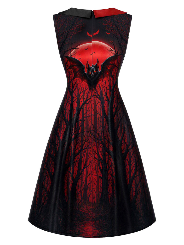 [Prévente] Robe gothique d’Halloween à imprimé vampire et chauves-souris années 1950