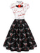 [Prévente] Robe noire d’Halloween à imprimé globes oculaires ensanglantés et chauves-souris années 1950